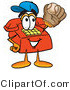 Illustration of a Red Cartoon Telephone Mascot Catching a Baseball with a Glove by Mascot Junction