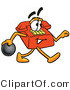 Illustration of a Red Cartoon Telephone Mascot Holding a Bowling Ball by Mascot Junction
