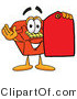 Illustration of a Red Cartoon Telephone Mascot Holding a Red Sales Price Tag by Mascot Junction