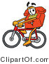 Illustration of a Red Cartoon Telephone Mascot Riding a Bicycle by Mascot Junction