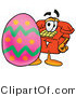 Illustration of a Red Cartoon Telephone Mascot Standing Beside an Easter Egg by Mascot Junction