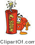 Illustration of a Red Cartoon Telephone Mascot Standing with a Lit Stick of Dynamite by Mascot Junction