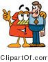 Illustration of a Red Cartoon Telephone Mascot Talking to a Business Man by Mascot Junction