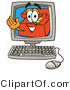 Illustration of a Red Cartoon Telephone Mascot Waving from Inside a Computer Screen by Mascot Junction