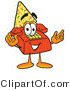 Illustration of a Red Cartoon Telephone Mascot Wearing a Birthday Party Hat by Mascot Junction