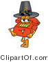 Illustration of a Red Cartoon Telephone Mascot Wearing a Pilgrim Hat on Thanksgiving by Mascot Junction