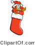 Illustration of a Red Cartoon Telephone Mascot Wearing a Santa Hat Inside a Red Christmas Stocking by Mascot Junction