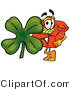 Illustration of a Red Cartoon Telephone Mascot with a Green Four Leaf Clover on St Paddy's or St Patricks Day by Mascot Junction