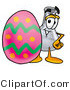 Illustration of a Science Beaker Mascot Standing Beside an Easter Egg by Mascot Junction