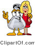 Illustration of a Science Beaker Mascot Talking to a Pretty Blond Woman by Mascot Junction