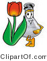 Illustration of a Science Beaker Mascot with a Red Tulip Flower in the Spring by Mascot Junction