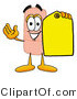 Illustration of an Adhesive Bandage Mascot Holding a Yellow Sales Price Tag by Mascot Junction
