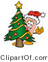 Illustration of an Adhesive Bandage Mascot Waving and Standing by a Decorated Christmas Tree by Mascot Junction