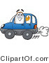 Vector Illustration of a Blimp Mascot Driving a Blue Car and Waving by Mascot Junction