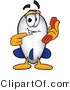 Vector Illustration of a Blimp Mascot Holding and Pointing to a Telephone by Mascot Junction