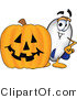 Vector Illustration of a Blimp Mascot with a Carved Halloween Pumpkin by Mascot Junction