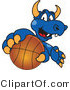 Vector Illustration of a Blue Cartoon Dragon Mascot Grabbing a Basketball by Mascot Junction