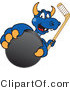 Vector Illustration of a Blue Cartoon Dragon Mascot Grabbing a Hockey Puck by Mascot Junction