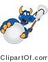 Vector Illustration of a Blue Cartoon Dragon Mascot Grabbing a Lacrosse Ball by Mascot Junction