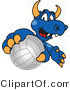 Vector Illustration of a Blue Cartoon Dragon Mascot Grabbing a Volleyball by Mascot Junction