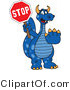 Vector Illustration of a Blue Cartoon Dragon Mascot Holding a Stop Sign by Mascot Junction