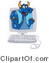Vector Illustration of a Blue Cartoon Dragon Mascot in a Computer Screen by Mascot Junction