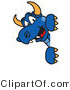 Vector Illustration of a Blue Cartoon Dragon Mascot Looking Around a Sign by Mascot Junction