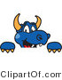 Vector Illustration of a Blue Cartoon Dragon Mascot Looking over a Sign by Mascot Junction