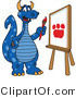 Vector Illustration of a Blue Cartoon Dragon Mascot Painting a Paw Print by Mascot Junction