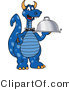 Vector Illustration of a Blue Cartoon Dragon Mascot Serving a Platter by Mascot Junction