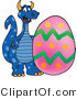 Vector Illustration of a Blue Cartoon Dragon Mascot with an Easter Egg by Mascot Junction