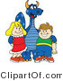 Vector Illustration of a Blue Cartoon Dragon Mascot with Students by Mascot Junction