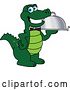 Vector Illustration of a Cartoon Alligator Mascot Waiter Holding a Cloche Platter by Mascot Junction