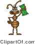 Vector Illustration of a Cartoon Ant Mascot Holding up a Green Banknote by Mascot Junction