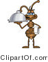 Vector Illustration of a Cartoon Ant Mascot with a Napkin on His Arm, Serving a Food Platter by Mascot Junction