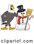 Vector Illustration of a Cartoon Bald Eagle Mascot with a Christmas Snowman by Mascot Junction