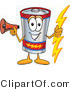 Vector Illustration of a Cartoon Battery Mascot Holding a Bolt of Energy and Megaphone by Mascot Junction