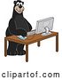 Vector Illustration of a Cartoon Black Bear School Mascot Using a Desktop Computer by Mascot Junction