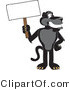 Vector Illustration of a Cartoon Black Jaguar Mascot Holding a Blank Sign by Mascot Junction