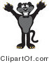 Vector Illustration of a Cartoon Black Jaguar Mascot Holding His Arms up by Mascot Junction