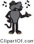 Vector Illustration of a Cartoon Black Jaguar Mascot Singing by Mascot Junction