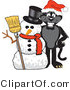 Vector Illustration of a Cartoon Black Jaguar Mascot with a Snowman by Mascot Junction