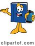 Vector Illustration of a Cartoon Blue Book Mascot Presenting and Holding out a Smart Phone by Mascot Junction