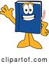 Vector Illustration of a Cartoon Blue Book Mascot Waving, with a Worm Emerging from the Pages by Mascot Junction
