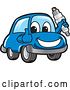 Vector Illustration of a Cartoon Blue Car Mascot Giving a Thumb up and Holding a Spark Plug by Mascot Junction