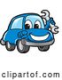 Vector Illustration of a Cartoon Blue Car Mascot Holding a Wrench and Pointing at the Viewer by Mascot Junction