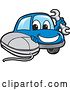 Vector Illustration of a Cartoon Blue Car Mascot Holding a Wrench by a Computer Mouse by Mascot Junction