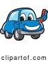 Vector Illustration of a Cartoon Blue Car Mascot Holding and Pointing to a Phone by Mascot Junction