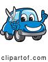 Vector Illustration of a Cartoon Blue Car Mascot Holding up a Finger and Scissors by Mascot Junction