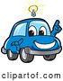 Vector Illustration of a Cartoon Blue Car Mascot with an Idea by Mascot Junction